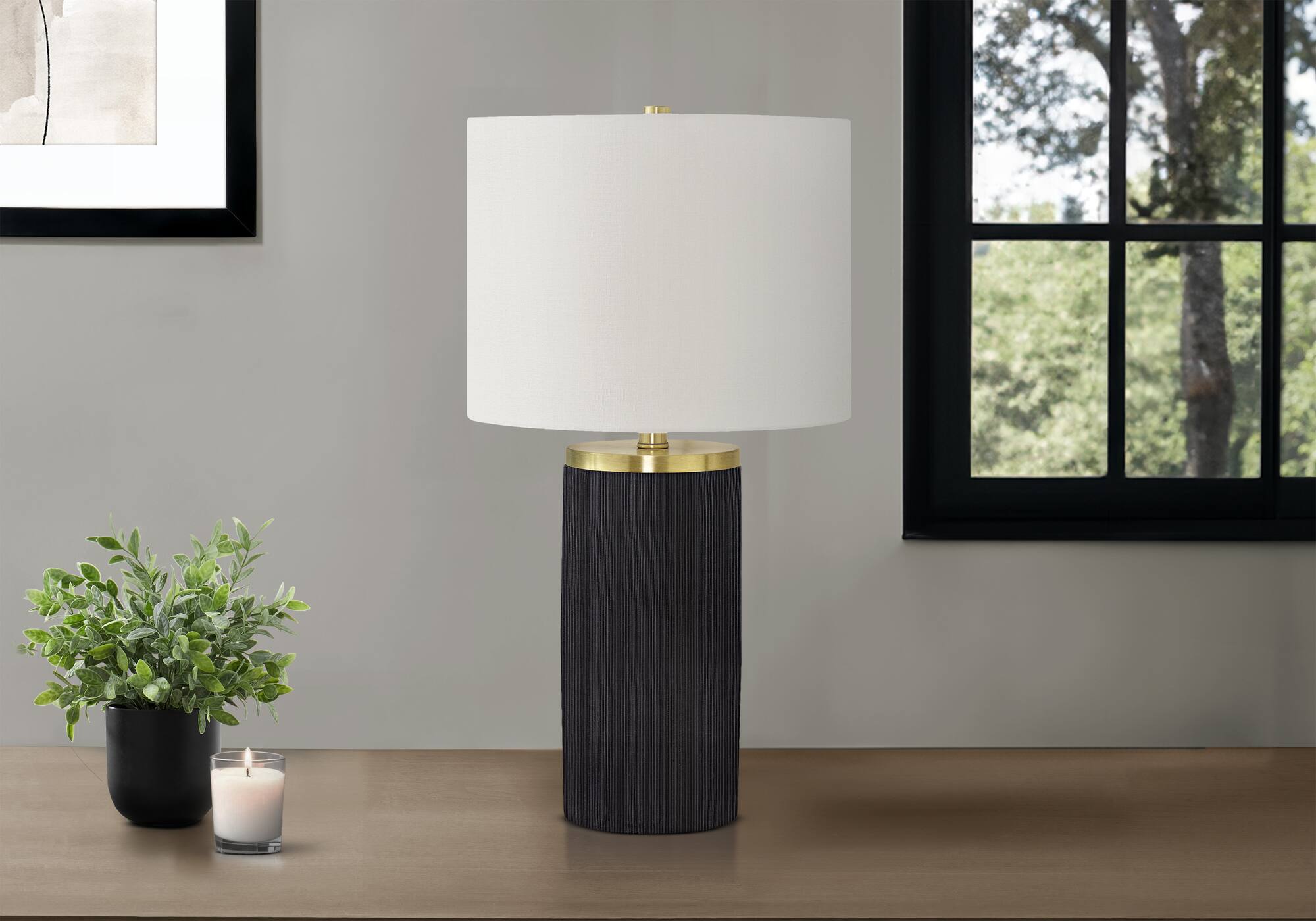 Front. APRILSOUL - Lighting 24 inh Table Lamp Black Concrete Ivory / Cream Shade Modern - N/A.