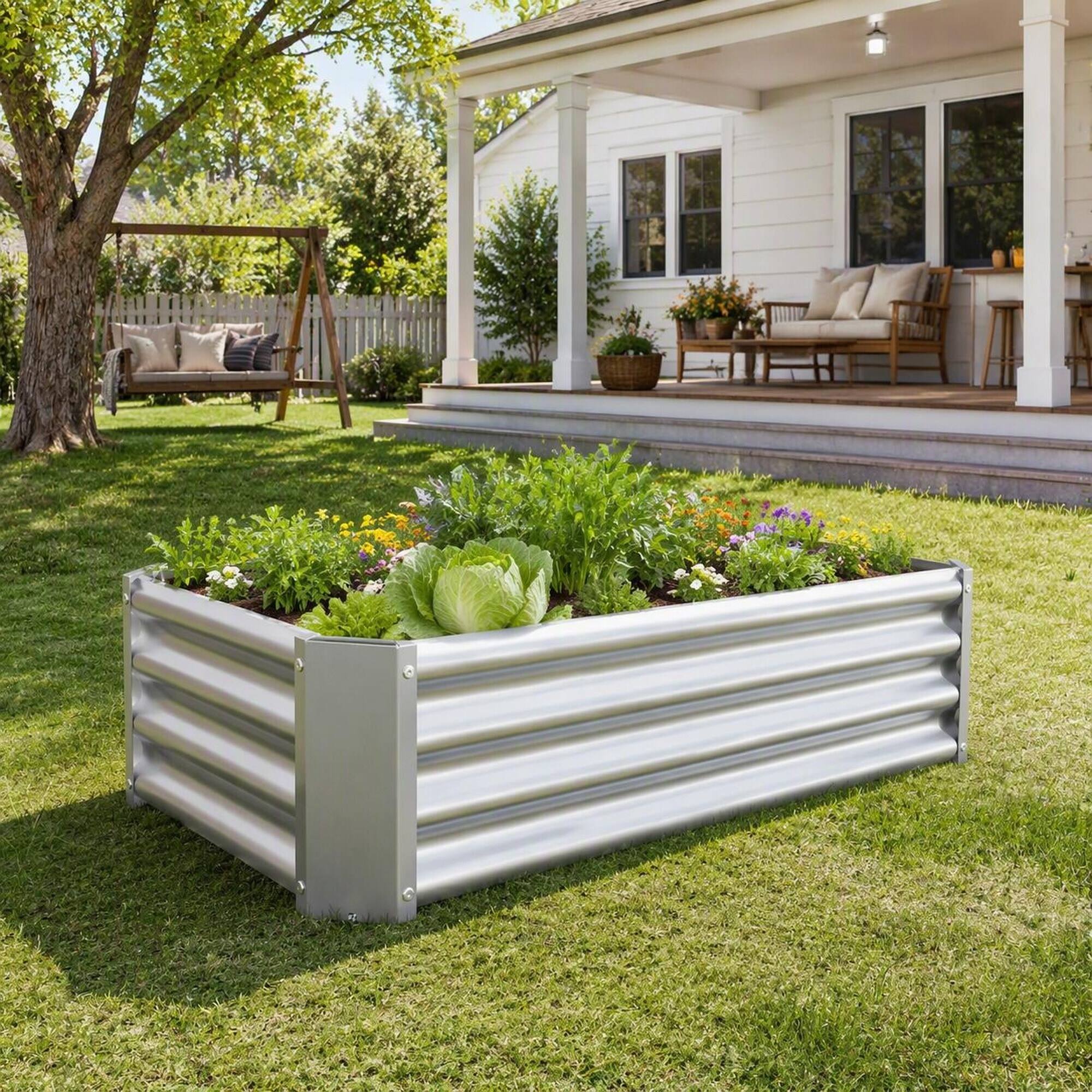Alt View 1. RYHNUYNE - Raised Garden Bed 4x2x1ft Metal Planter Box Galvanized Steel for Vegetables Flowers Herb Silver - Silver.
