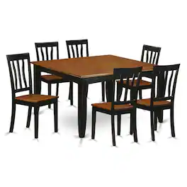 East West Furniture - 7 Pc Dining room set-Dining Table and 6 Wooden Dining Chairs - Black & Cherry
