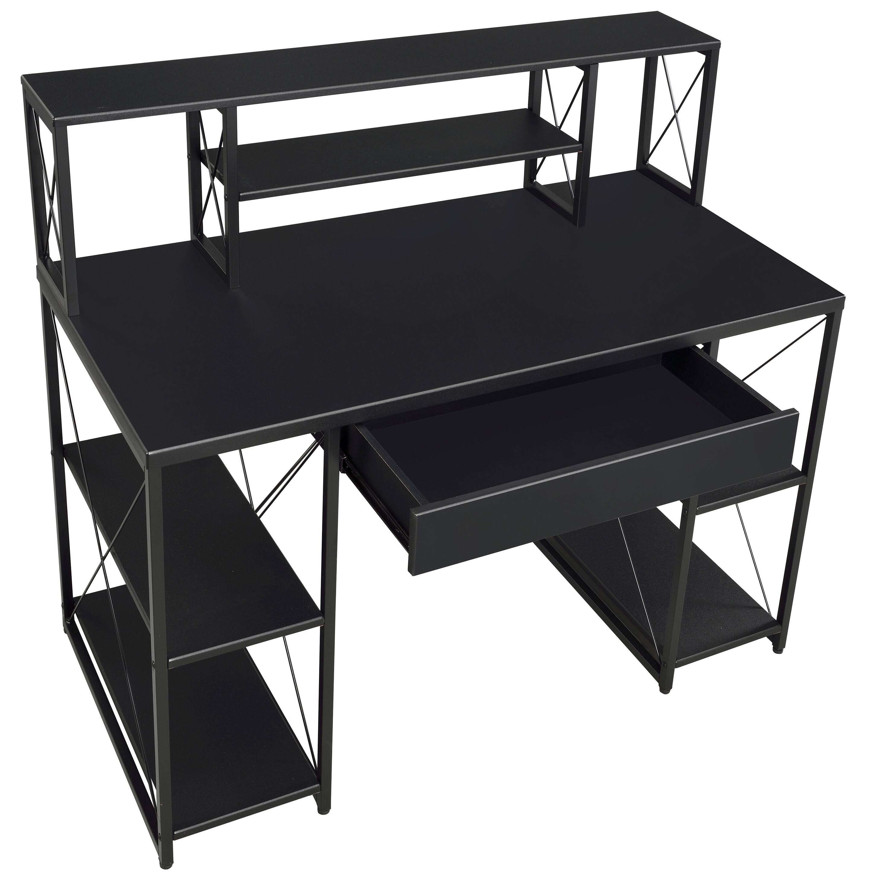 Alt View 1. Spaco - Spaco Studio Office Computer Desk with Hutch, 8-Compartment Storage, Wood Top and Shelves, Metal Sled Base - Black.