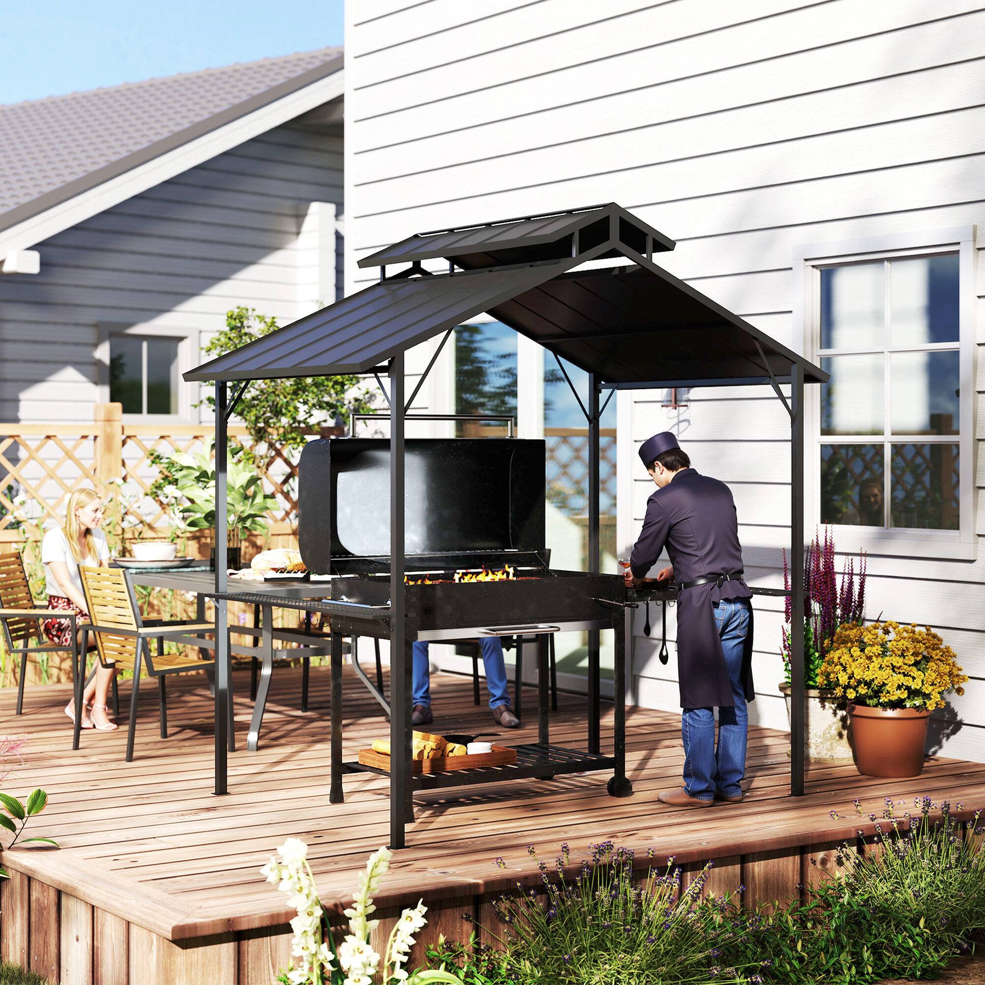 Alt View 8. Outsunny - x 5ft Hardtop Grill Gazebo with Double Metal Roof - Black.