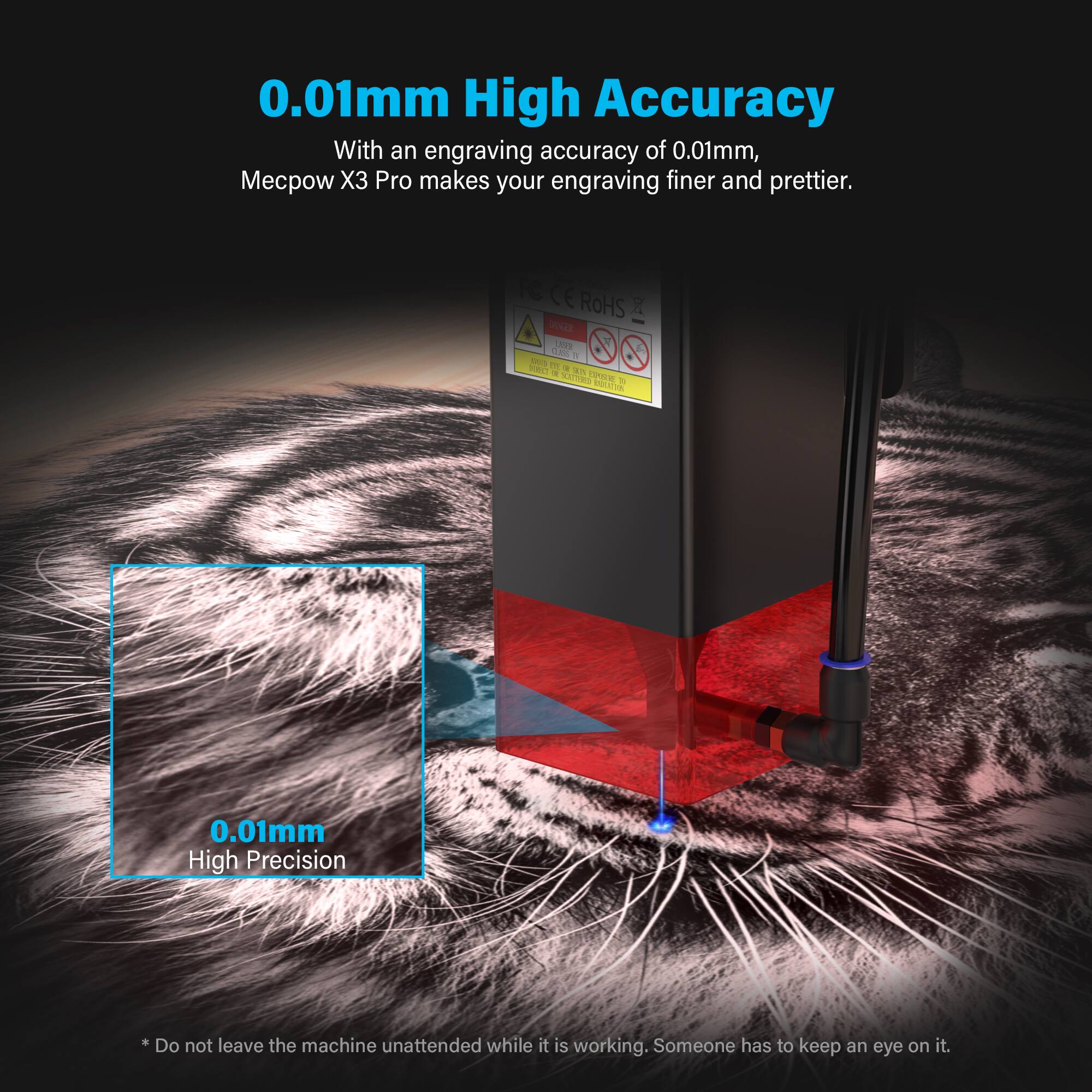 0.01mm High Accuracy: With an engraving accuracy of 0.01mm, Mecow X3 Pro makes your engraving finer and prettier.