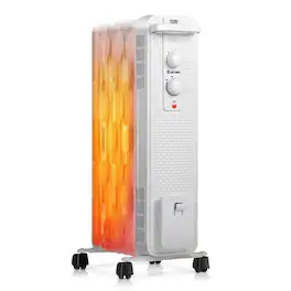 Costway - 1500W Oil-Filled Heater Portable Radiator Space Heater w/ Adjustable Thermostat - White