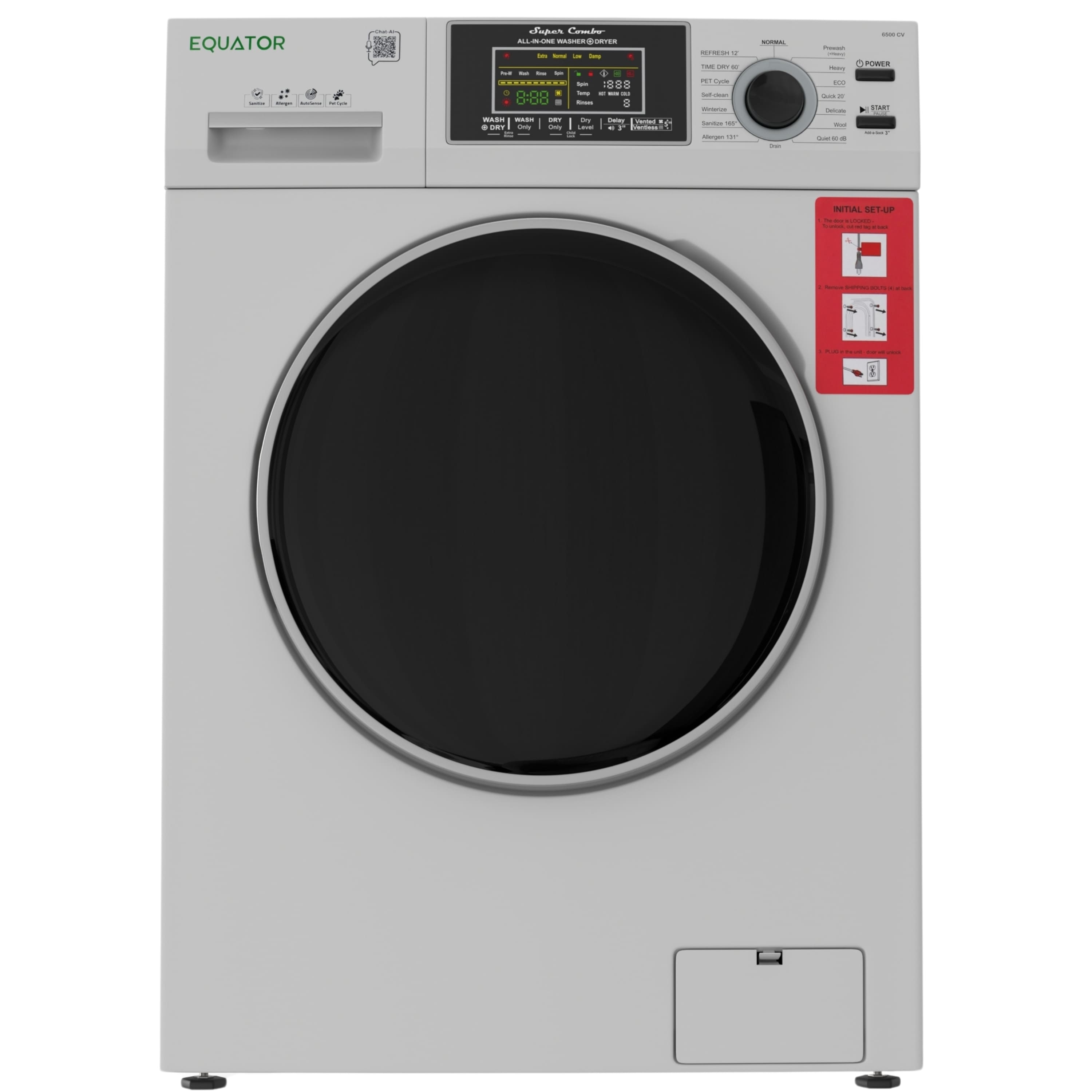 Equator - Max 2.5 cu. ft. VENTLESS/VENTED Convertible All-in-One Combo Washer Dryer - PET, Sensor Dry, 110V - EZ 6500 - Silver