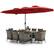 Alt View 8. Costway - 10 Pieces Patio Wicker Dining Set with Double-Sided Patio Umbrella 8 Armchairs - Red,Mix Brown.
