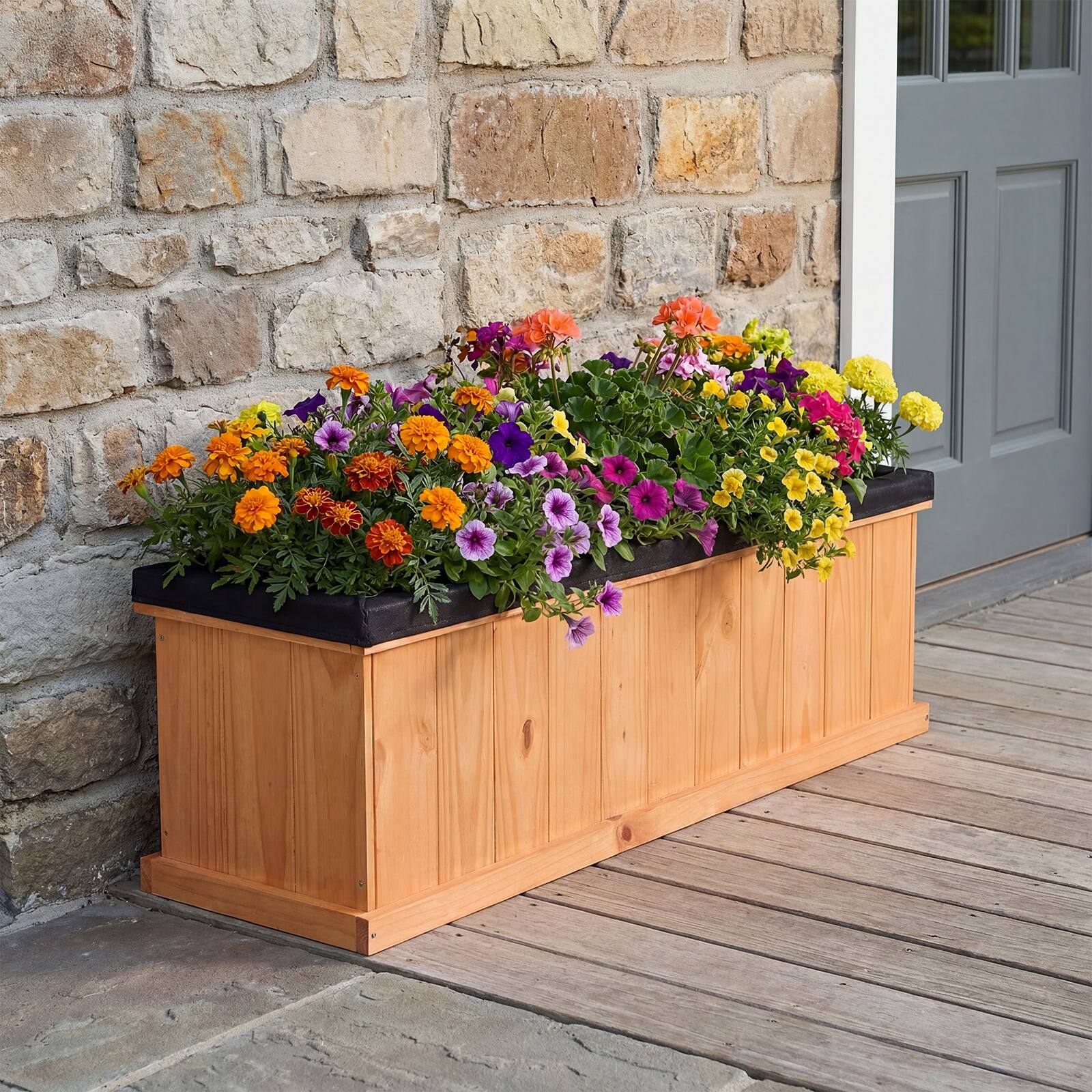 Alt View 1. Gymax - Gymax 2PCS Wooden Raised Garden Bed w/Drainage Holes & Liner Fir Wood Planter Box - Orange.