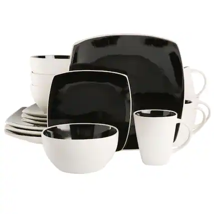 Front. Gibson - Gibson Elite Soho Lounge 16 Piece Stoneware Dinnerware Set in Black/White - Black.