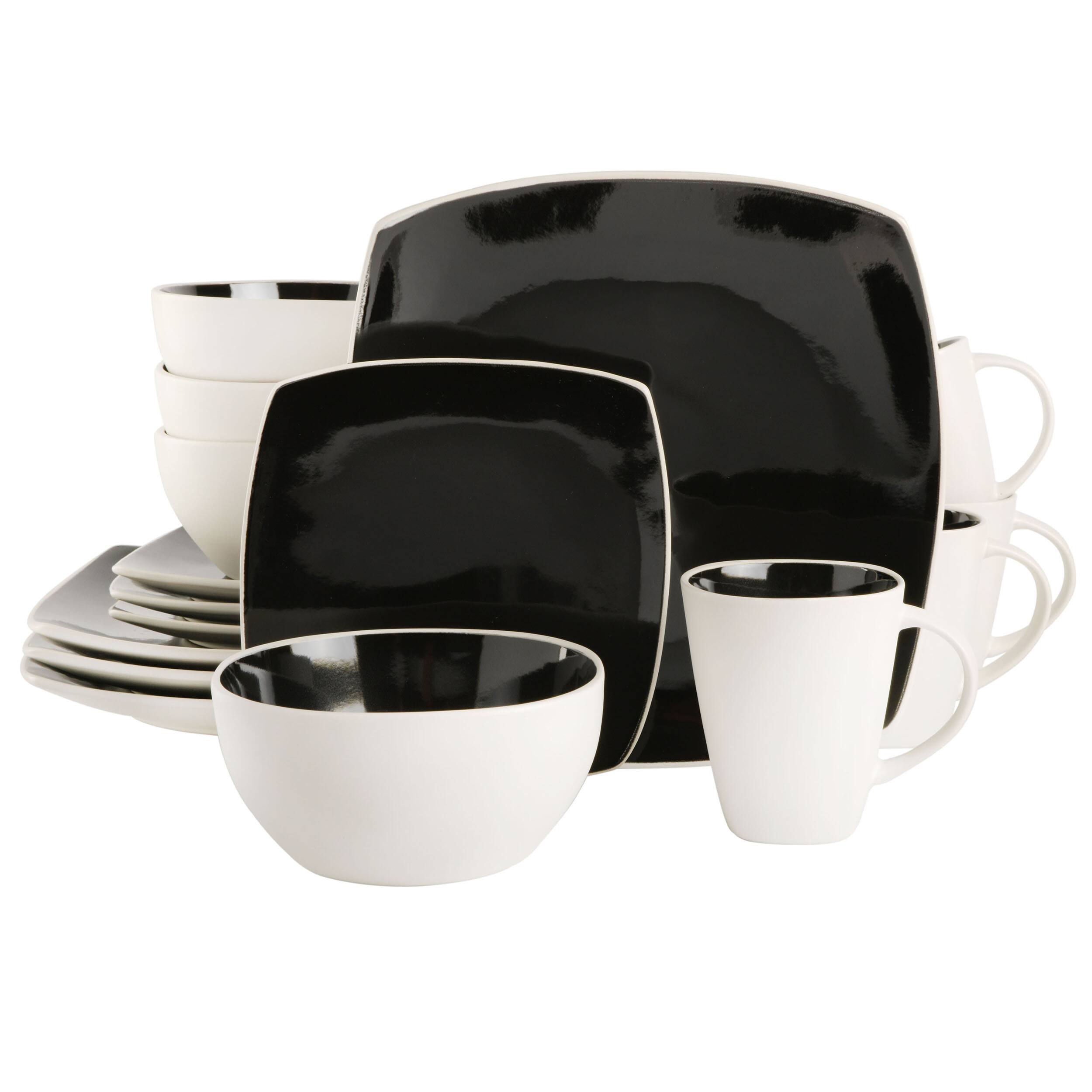 Front. Gibson - Gibson Elite Soho Lounge 16 Piece Stoneware Dinnerware Set in Black/White - Black.
