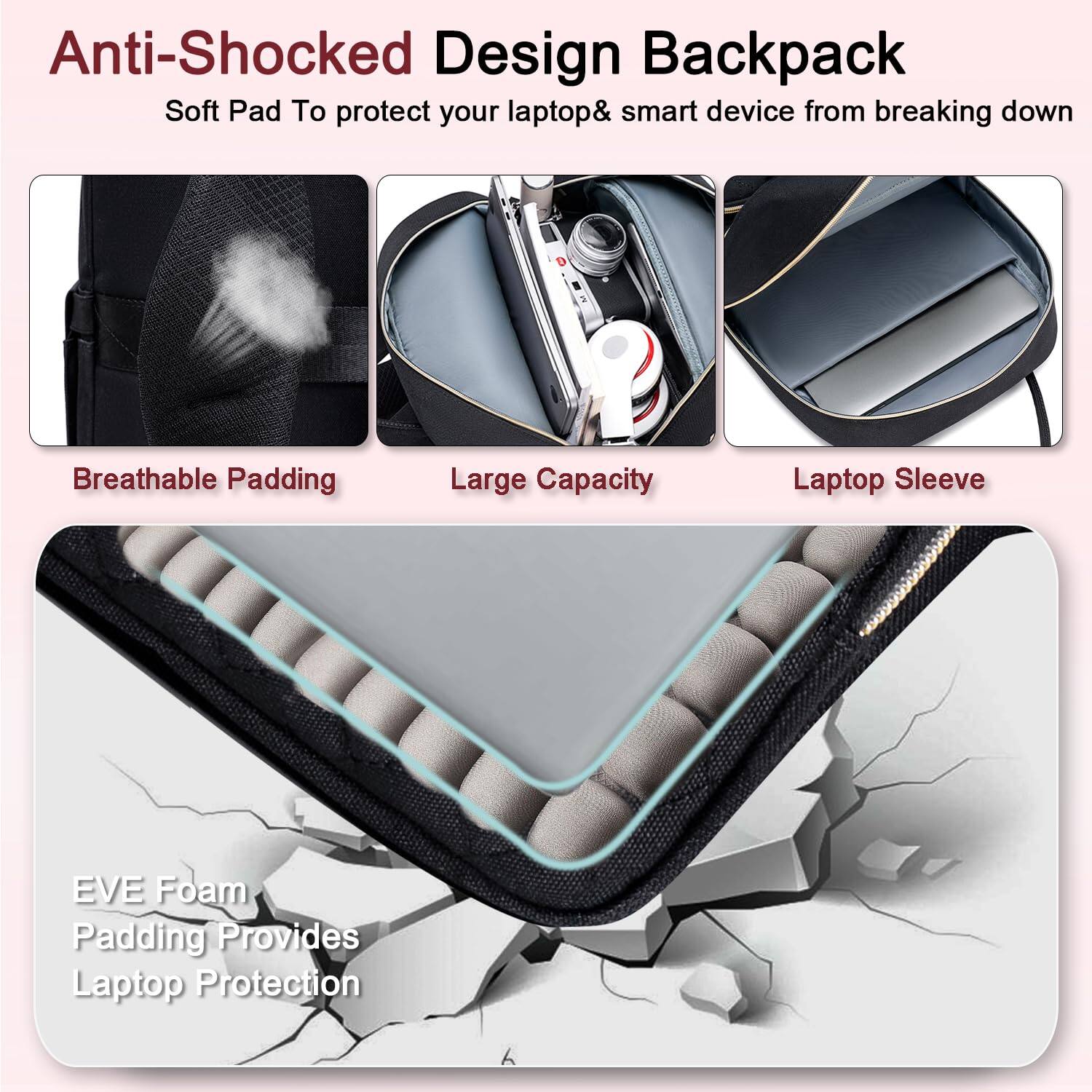 Alt View 2. Live At Space - Lunch Backpack For Women 15.6 Inch Laptop Backpacks Travel Work Pack Teacher Nurse Insulated Lunchbox - Black.