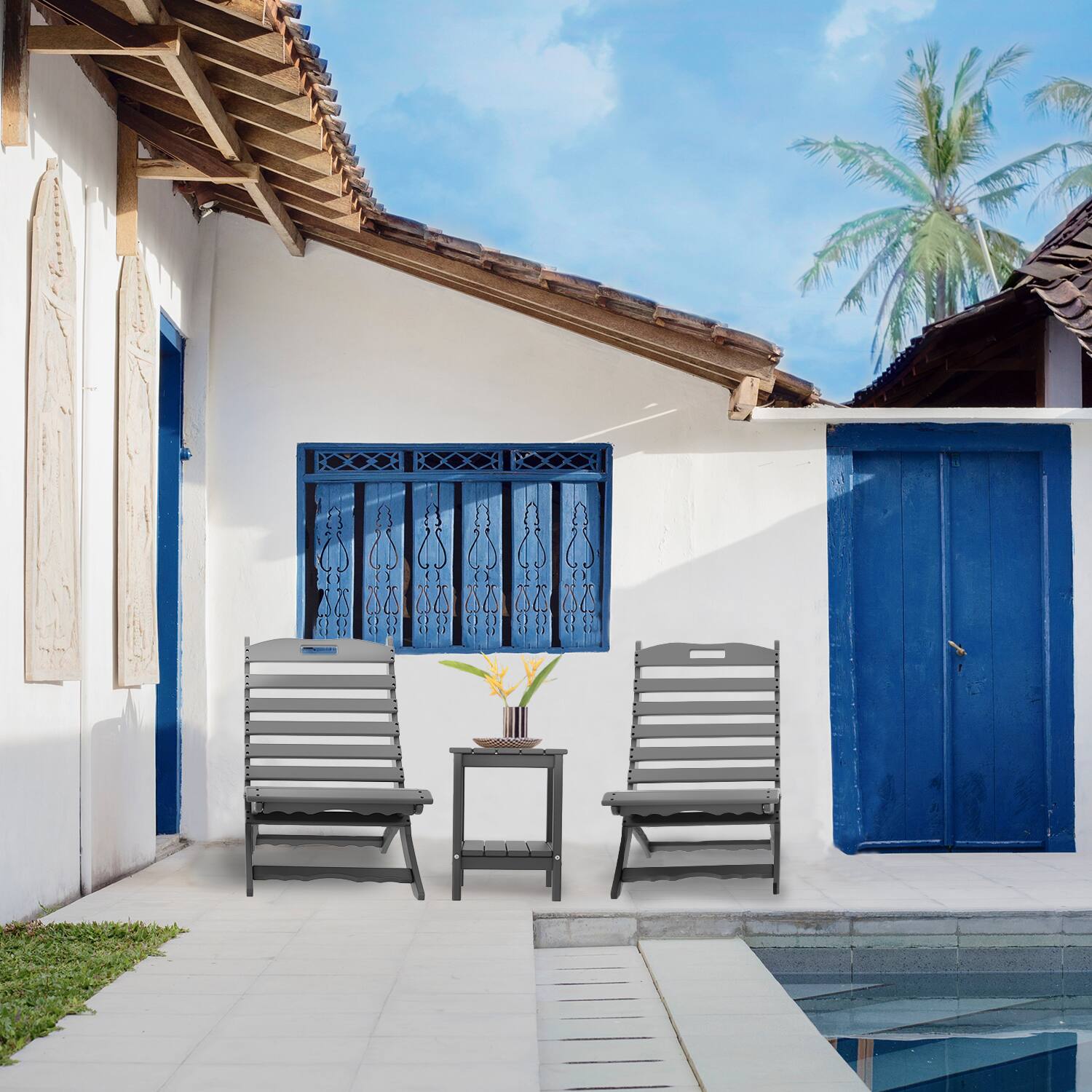 Alt View 1. FODINGHILL - Folding Portable Xavier Wave HDPE Adirondack Chairs Set of 2 - Grey.