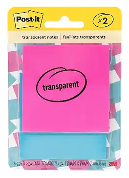 Post-it - Transparent Super Sticky Pop-up Notes Combo Pack, 2" x 2", Pink/Blue, 36 Sheet/Pad, 2 Pads/Pack (600-2COL) - Assorted