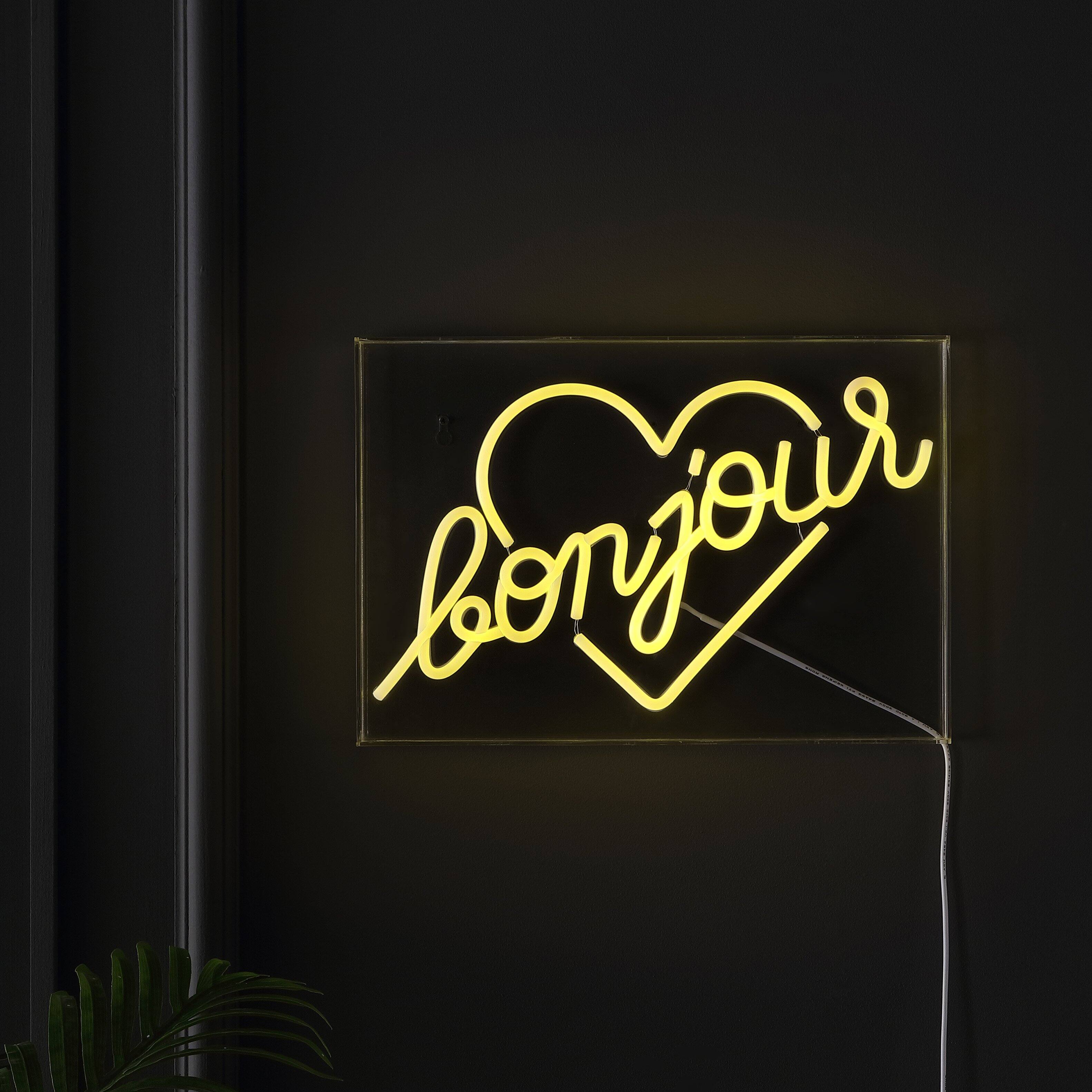 Alt View 5. Jonathan Y - Bonjour Heart 15" X 10.3" Contemporary Glam Acrylic Box USB Operated LED Neon Light, Yellow - Yellow.