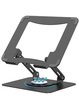 HongFei - Laptop Stand with 360° Rotating Base, Ergonomic Computer Riser, Adjustable Height, Foldable Metal Holder - Black