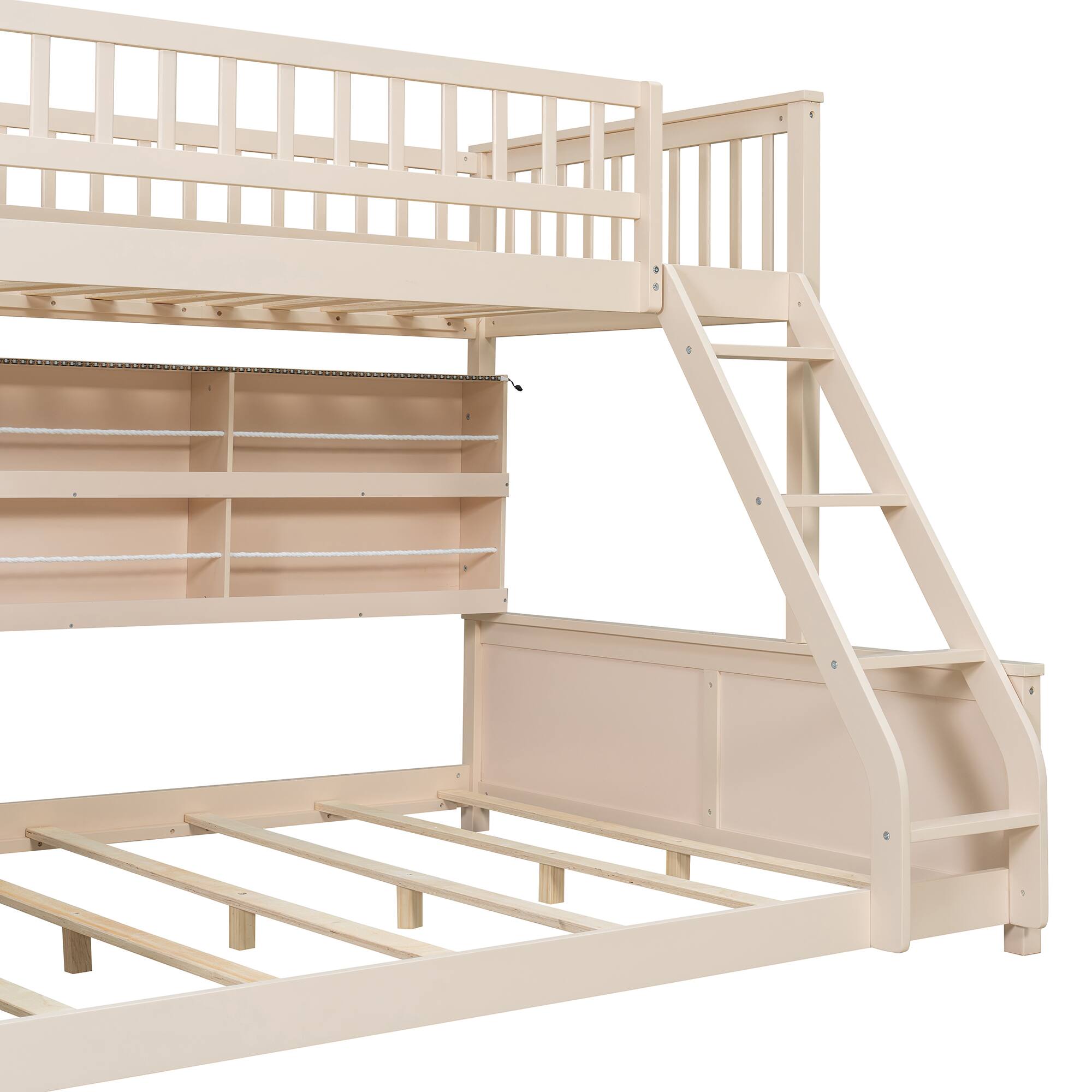 Alt View 7. Anysun - Twin XL over Queen Bunk Bed with Integrated Shelving, Color-Changing Lights and Pegboard - Beige.
