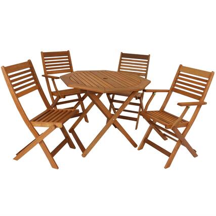 Front. Sunnydaze - Meranti Wood 5-Piece Folding Patio Dining Table and Chairs Set - Brown.