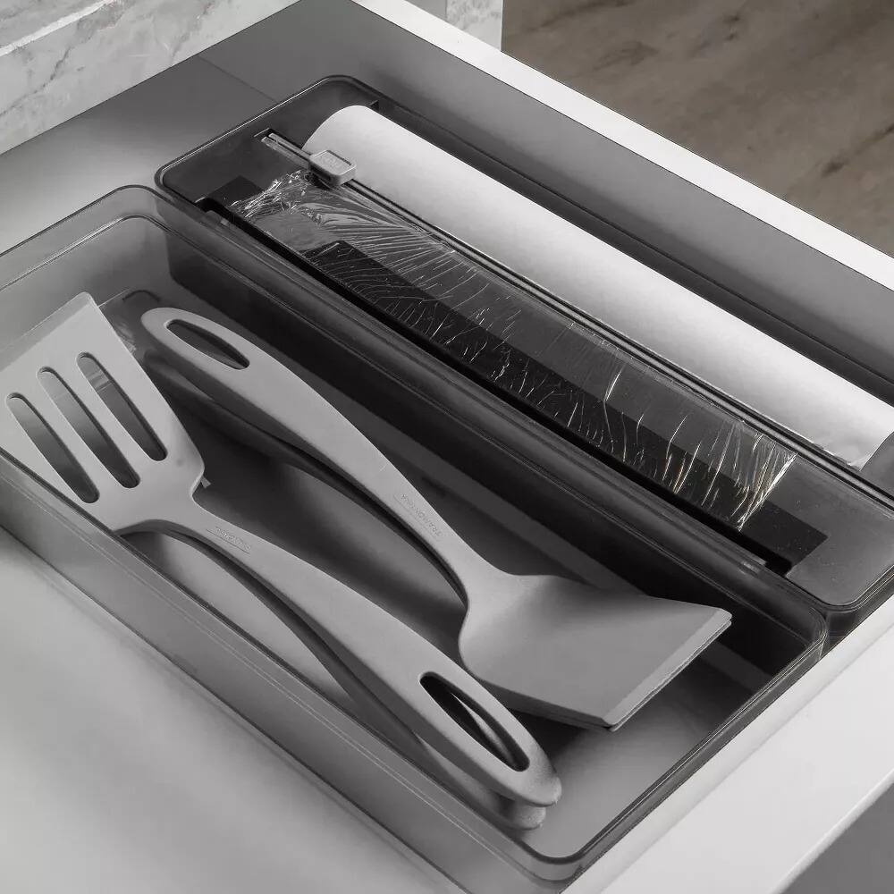 Alt View 1. OU - OU Aluminum Foil and Wrap Organizer with Cutter for 12" Roll, Plastic Wrap & Aluminum Foil Dispenser - Black - Black.