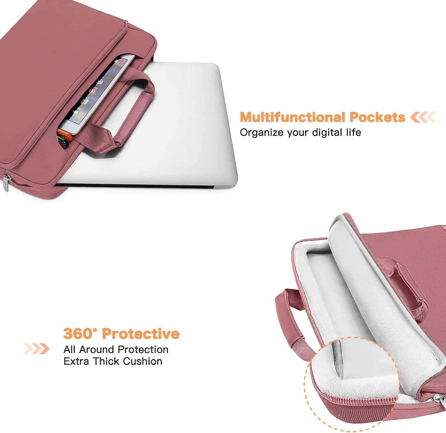 Multifunctional Pockets  
Organize your digital life

360° Protective  
All Around Protection  
Extra Thick Cushion