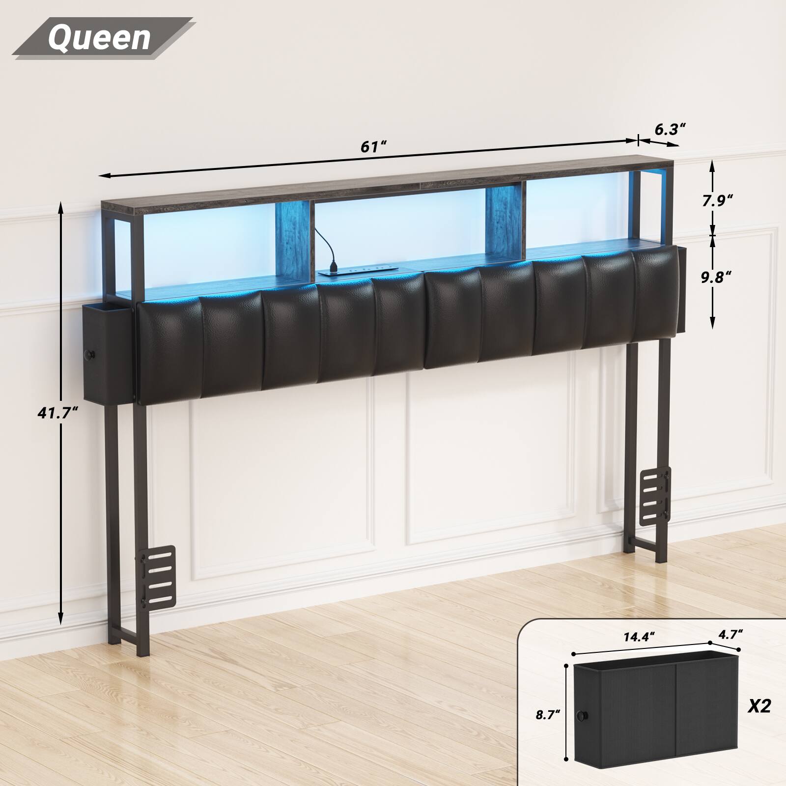 Queen  
61"  
6.3"  
7.9"  
9.8"  
41.7"  
14.4"  
4.7"  
8.7"  
1 X2