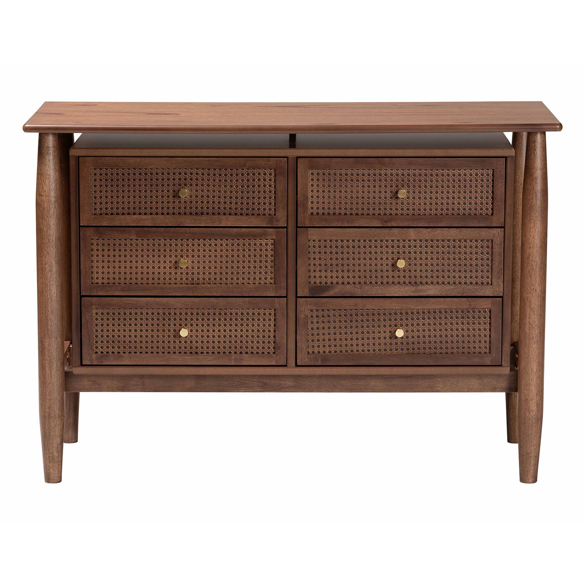 Left. Baxton Studio - Alyssa Japandi Wood 6-Drawer Dresser - Walnut Brown.