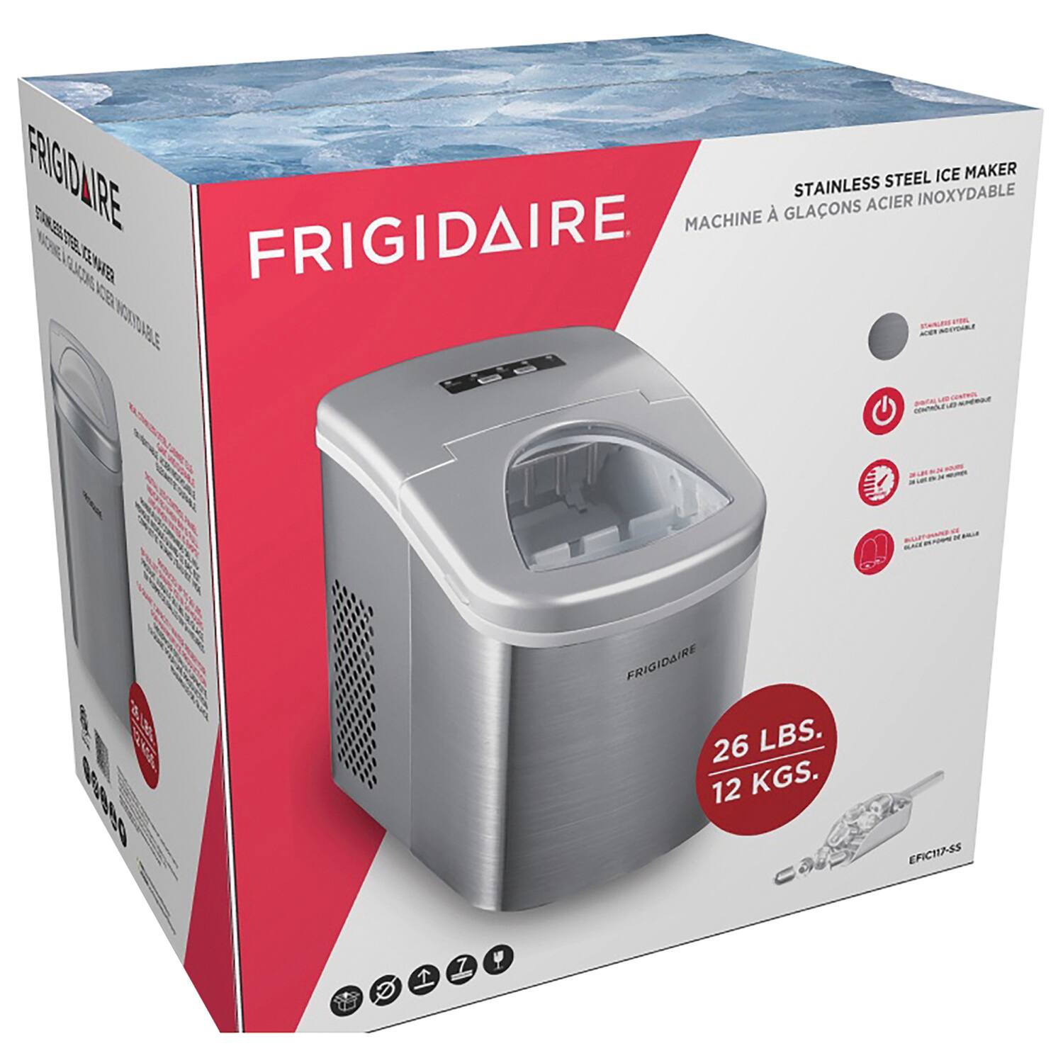 FRIGIDAIRE Stainless Steel Ice Maker Machine à Glacons Acier Inoxydable  
FRIGIDAIRE CS NE KSER NS Ur - 650 W9AAS  
FRIGIDAIRE 26 LBS. 12 KGS. EFICI-SS