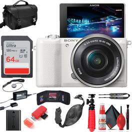 Sony - Alpha a5100 Mirrorless Camera (White) w 16-50mm Lens + 64GB Card + More w essential (International Version)