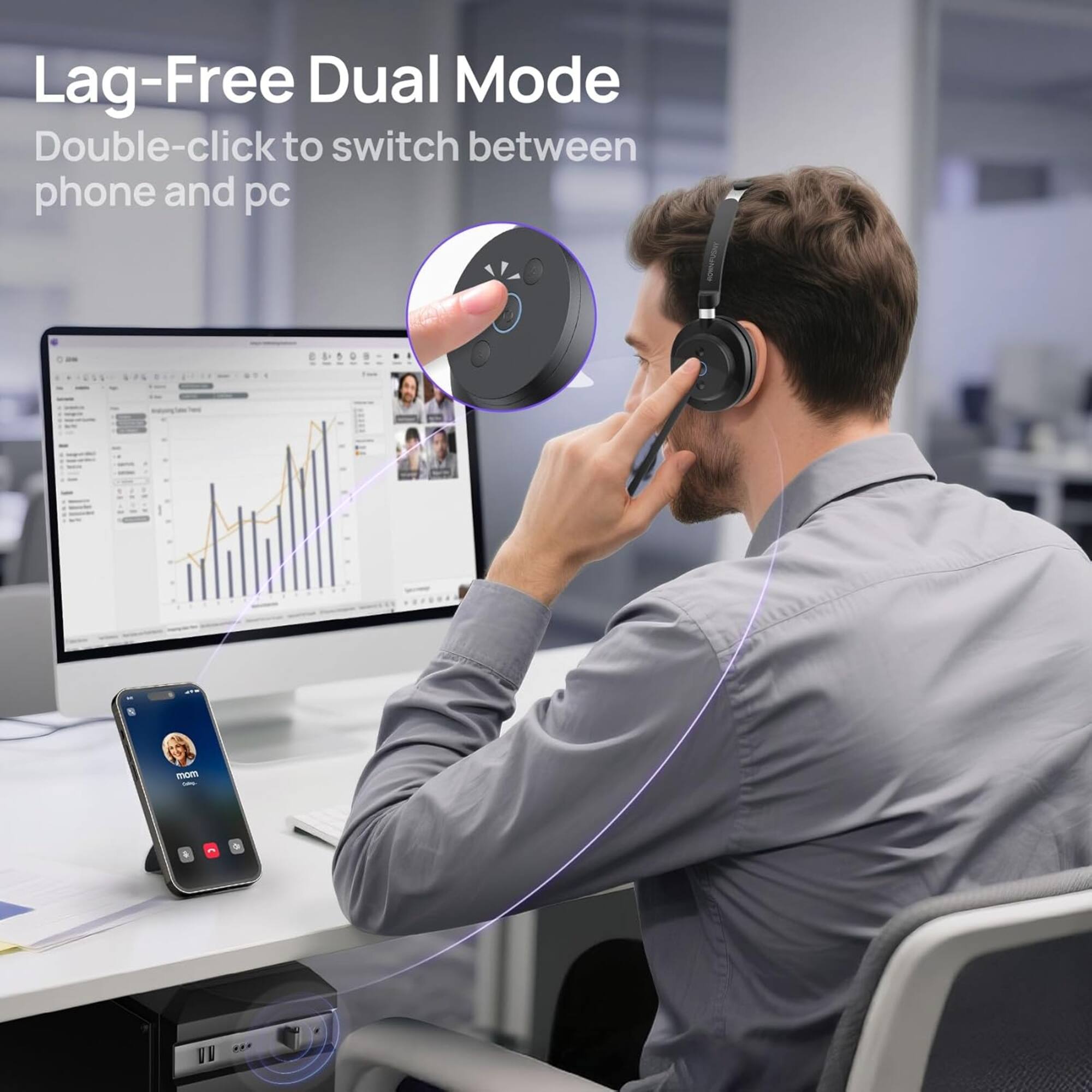 Lag-Free Dual Mode  
Double-click to switch between phone and pc