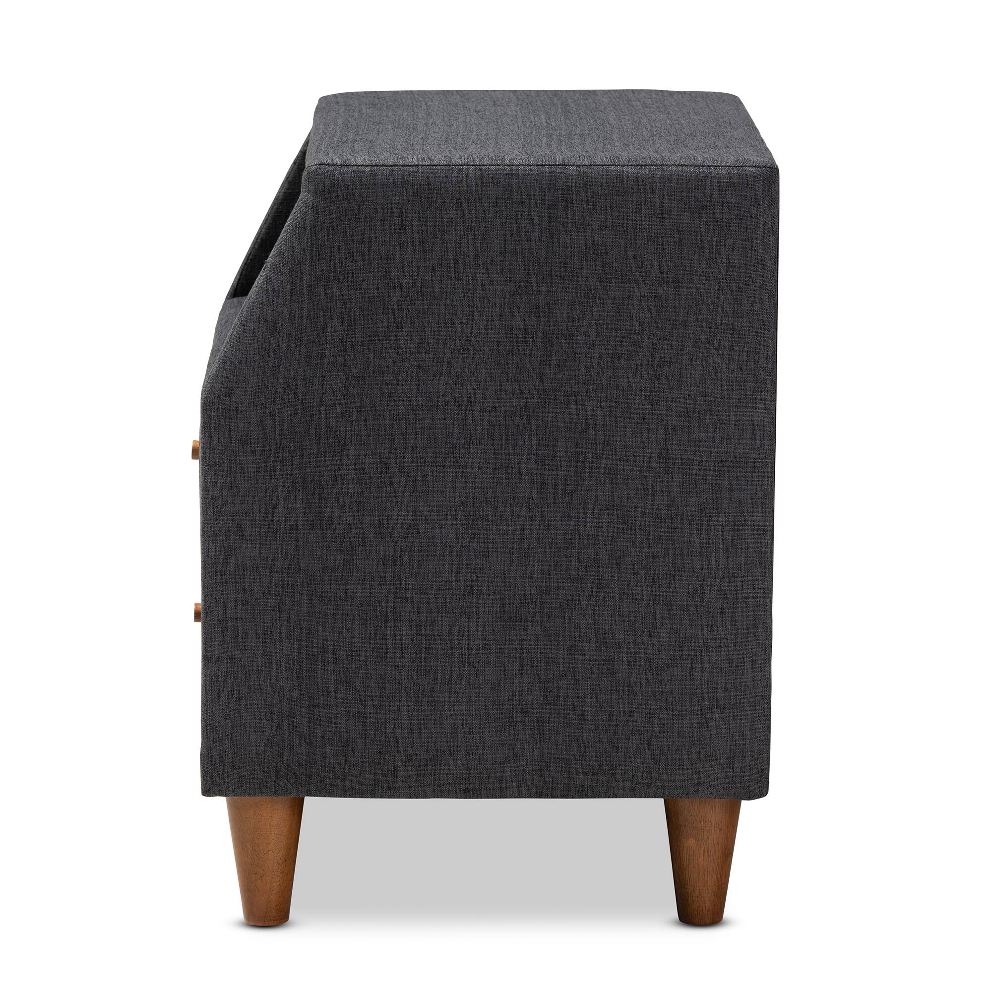 Back. Baxton Studio - Claverie Mid-Century Modern Charcoal Fabric Upholstered 2-Drawer Wood Nightstand - Charcoal.