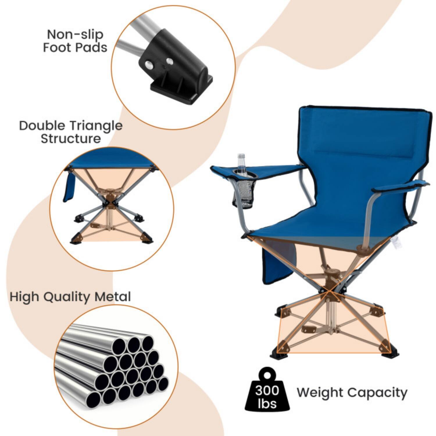 Non-slip Foot Pads  
Double Triangle Structure  
High Quality Metal  
300 Weight Capacity lbs