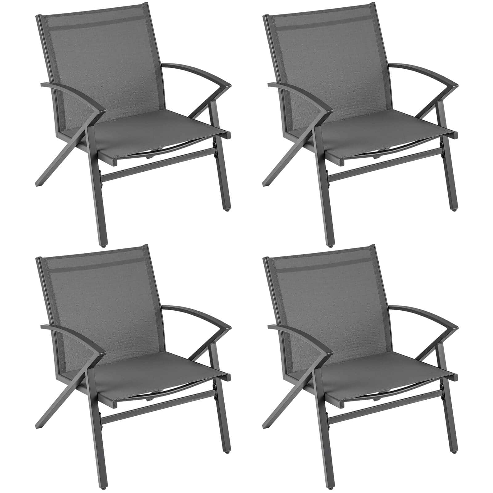 Costway - Patio Chairs Set of 4 with Heavy Duty Metal Frame Curved Backrests and Armrests - Gray