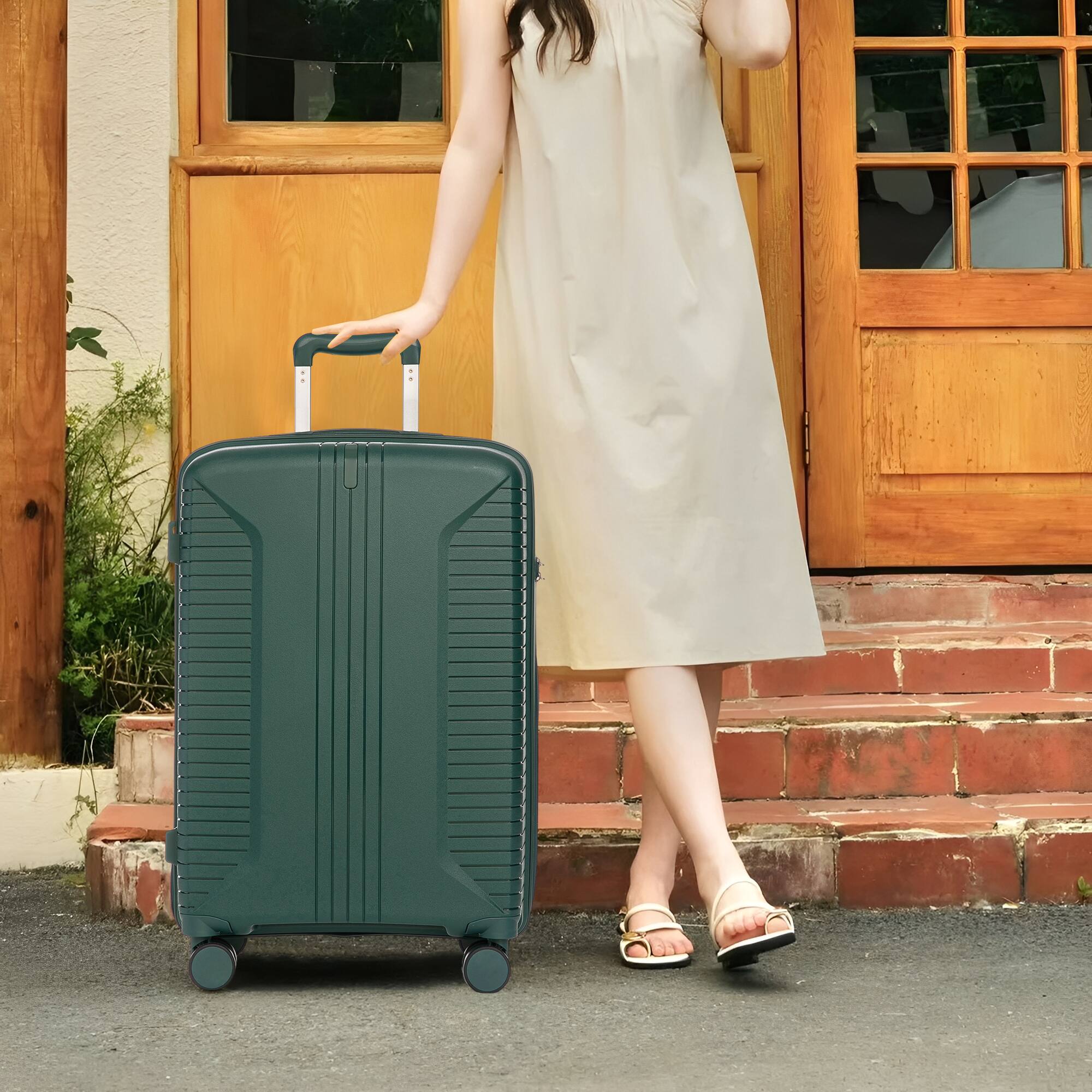 Alt View 1. Ecooso - 20"/24"/28" 3-Piece PP Hardshell Luggage Set with Double Spinner Wheels, TSA Lock, and Adjustable Handle - Emerald.