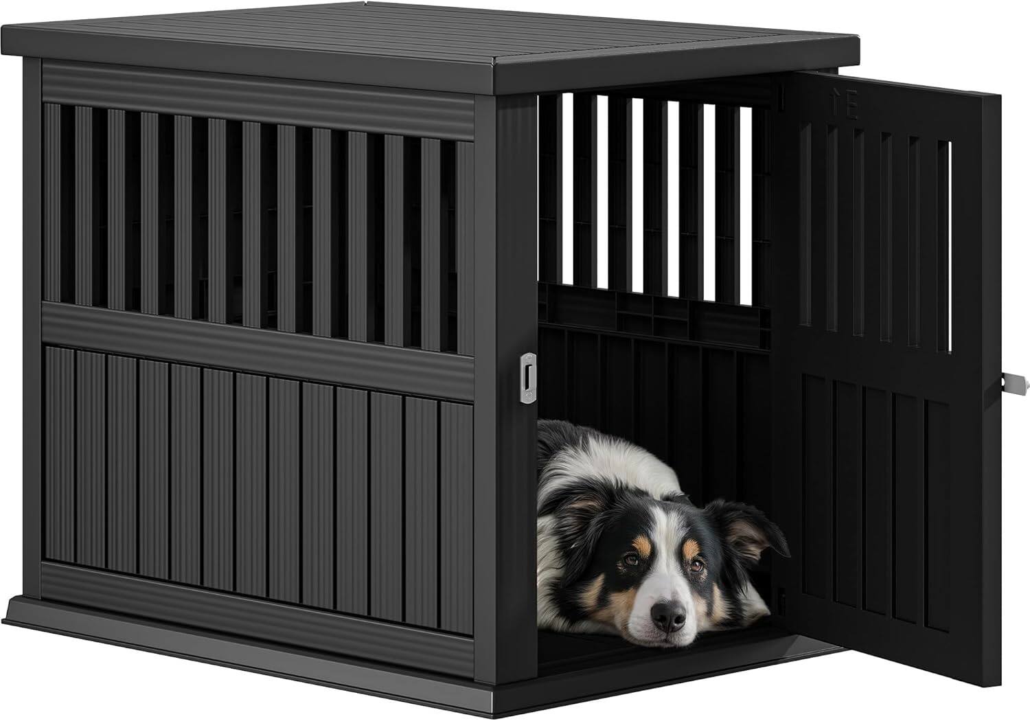 Front. Decksplore - Plastic Dog Crate, Furniture-Style Nightstand & Side Table, Waterproof Indoor Kennel for Small to Medium Dogs.