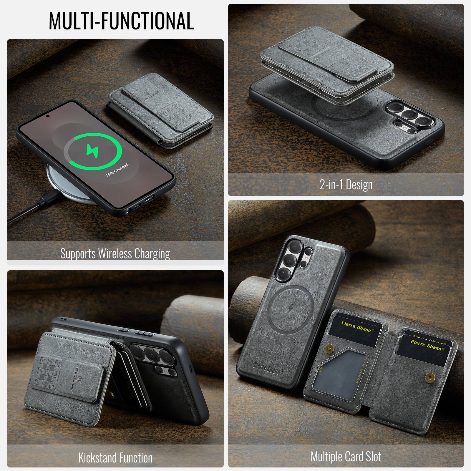 MULTI-FUNCTIONAL

- 2-in-1 Design
- Supports Wireless Charging
- Kickstand Function
- Multiple Card Slot