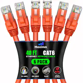 Maximm - Cat 6 Ethernet Cable 40 ft (6-Pack) - UTP, 10Gbps, 550MHz