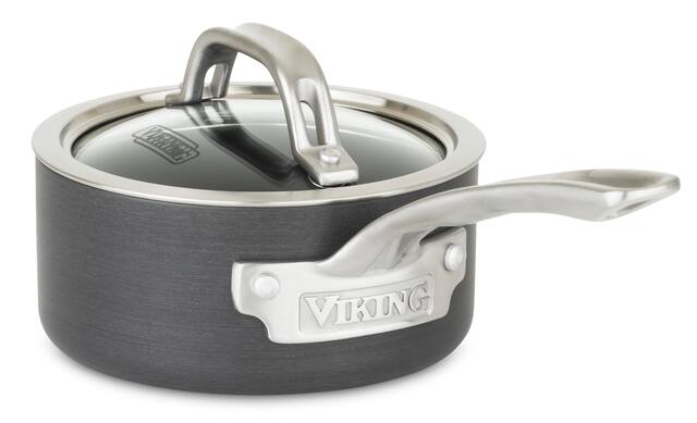 Angle. Viking - Hard Anodized Nonstick 1 Qt. Sauce Pan - Black/Gray/Silver.