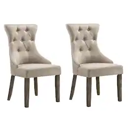 Manhattan Lane - Wooden Chair with Fabric Upholstered Seating, Set of 2 - Beige and Brown