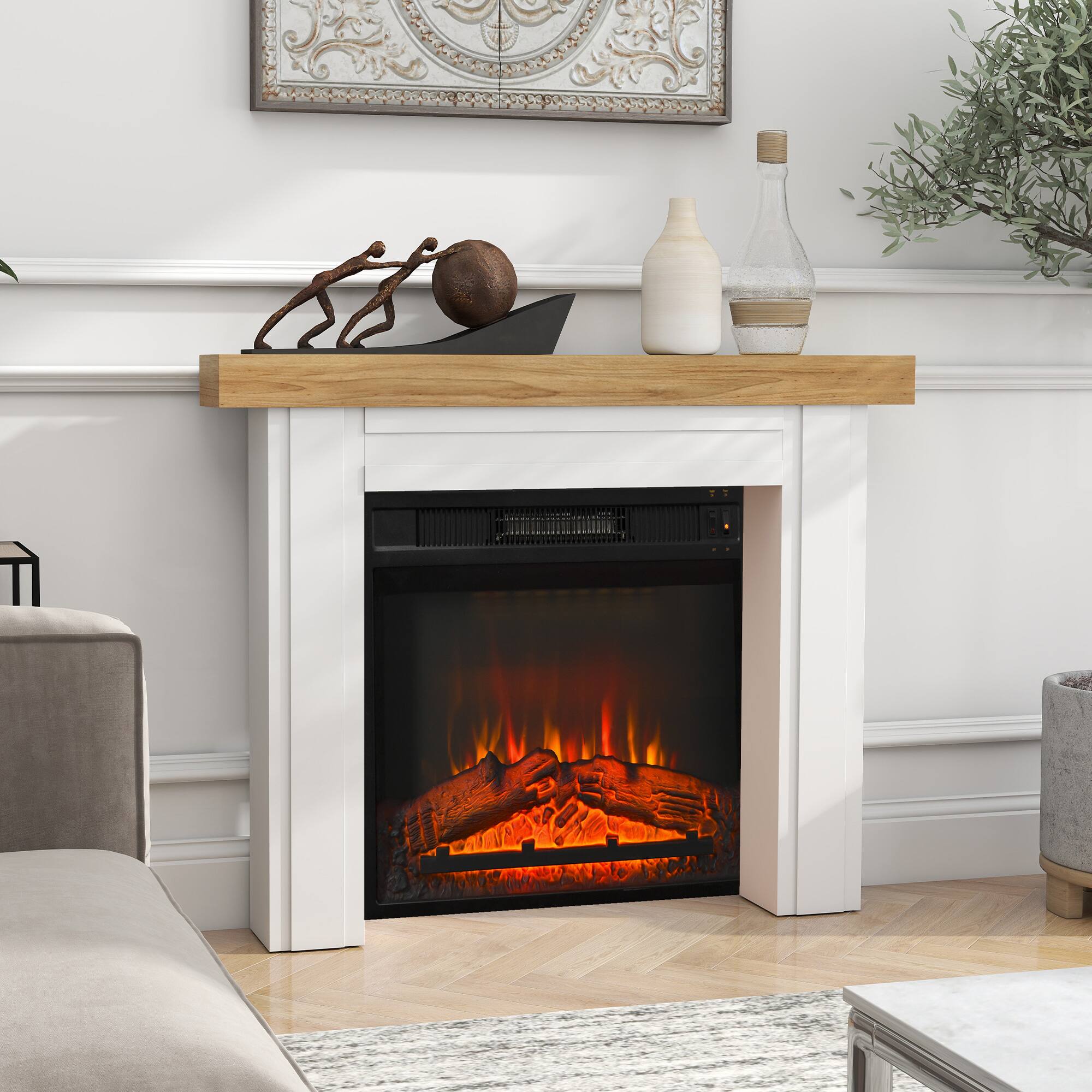 Alt View 7. Homcom - Fireplace Mantel, Freestanding Fireplace Surround with Leg for Electric Fireplaces, 51.2" W x 40.6" H - natural.