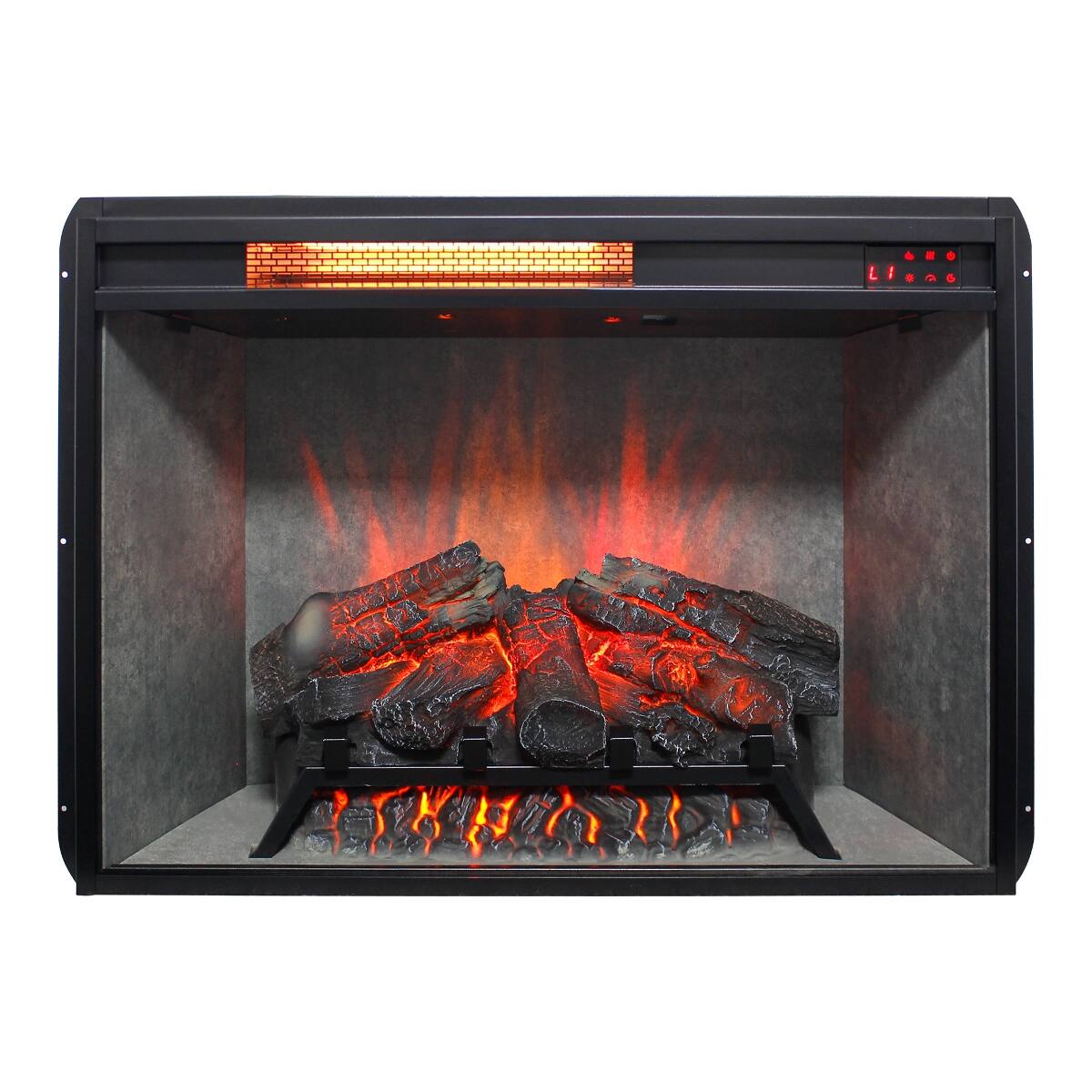 Left. Loheer - Loheer 28 inch electric fireplace insert, Wall Mounted Recessed Heater, 1500W - Antique Black.