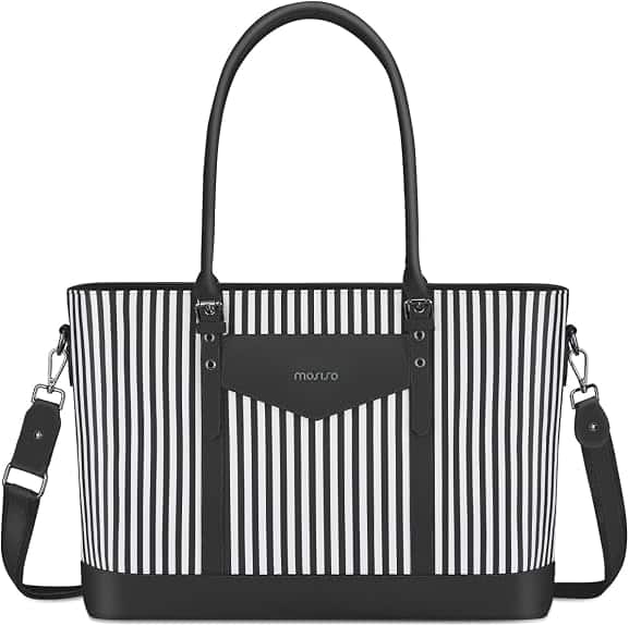 mosiso - Laptop Tote Bag for Women, 17.3 inch PU Leather Shoulder Bag Waterproof Computer Bags for Business Work Teacher College - Black