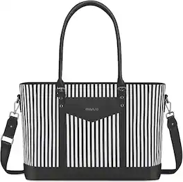 mosiso - Laptop Tote Bag for Women, 17.3 inch PU Leather Shoulder Bag Waterproof Computer Bags for Business Work Teacher College - Black