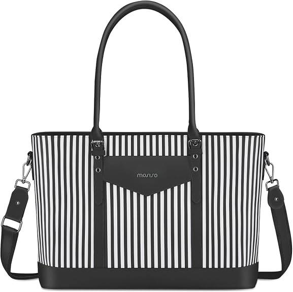 Front. mosiso - Laptop Tote Bag for Women, 17.3 inch PU Leather Shoulder Bag Waterproof Computer Bags for Business Work Teacher College - Black.