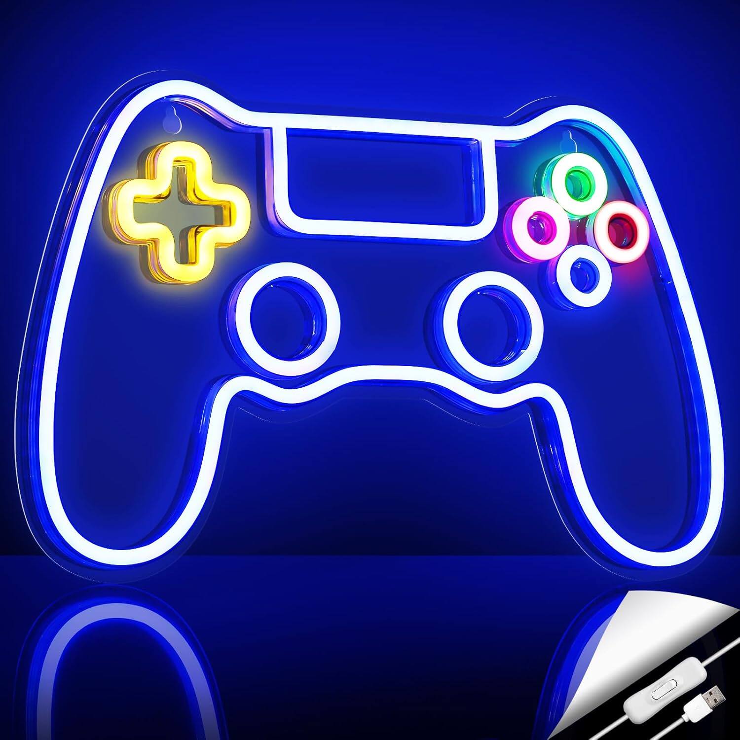 Left. PARKER SLATER - Gamer Neon Sign – LED Game Controller Light for Gaming Room Decor - White.