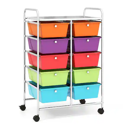 Front. Costway - 10 Drawer Storage Cart Utility Rolling Trolley Kitchen Office Organizer - Multicolor.