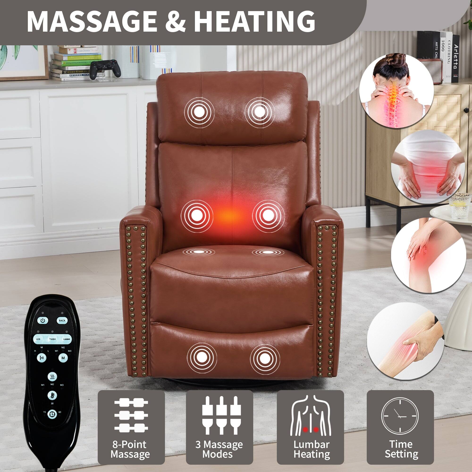MASSAGE & HEATING

- 8-Point Massage
- 3 Massage Modes
- Lumbar Heating
- Time Setting