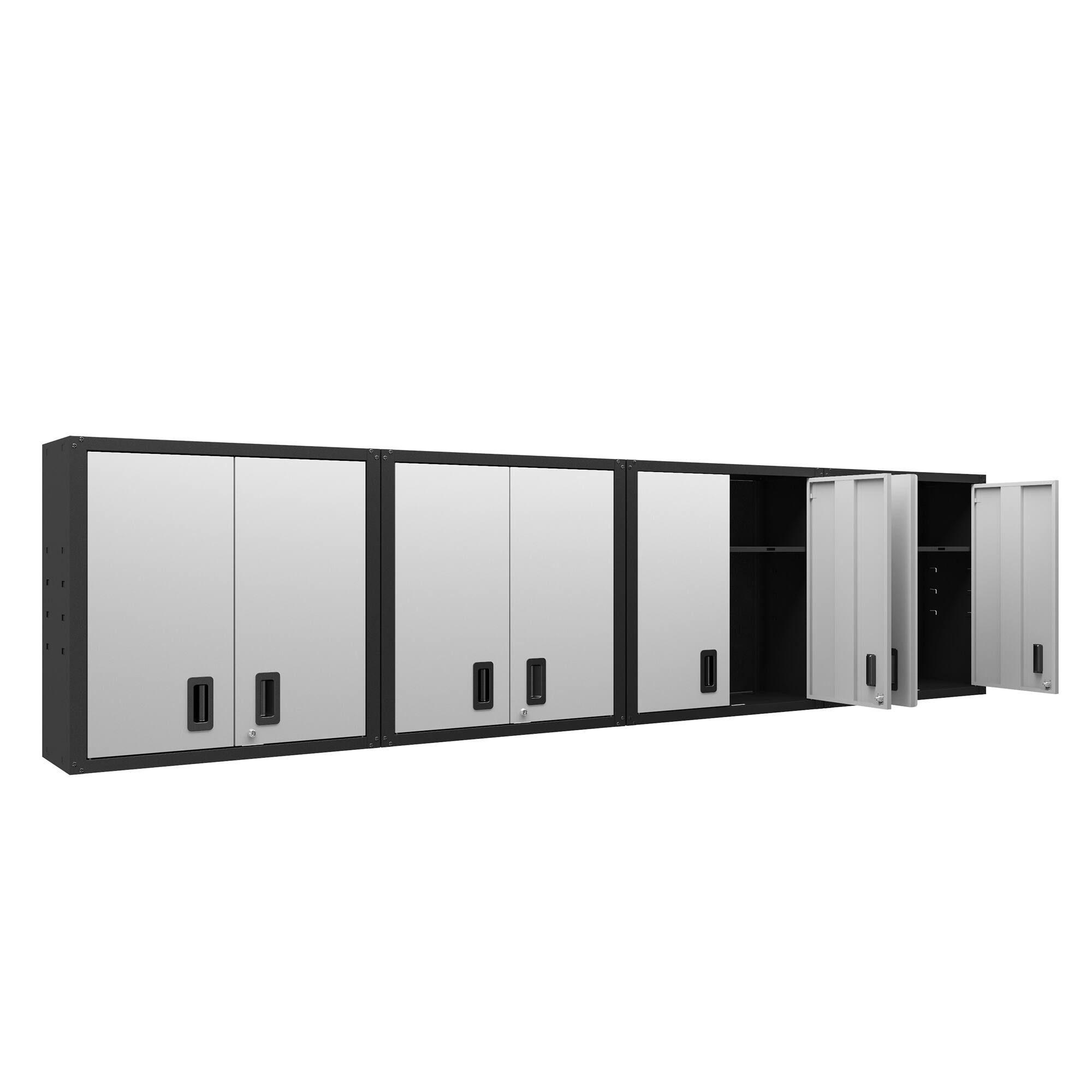 Angle. TinyHomie - Set of 4 Wall Mounted Lockable Metal Storage Cabinet with Two Doors and One Shelf for Garage Utility Room in Gray - Gray+Black.