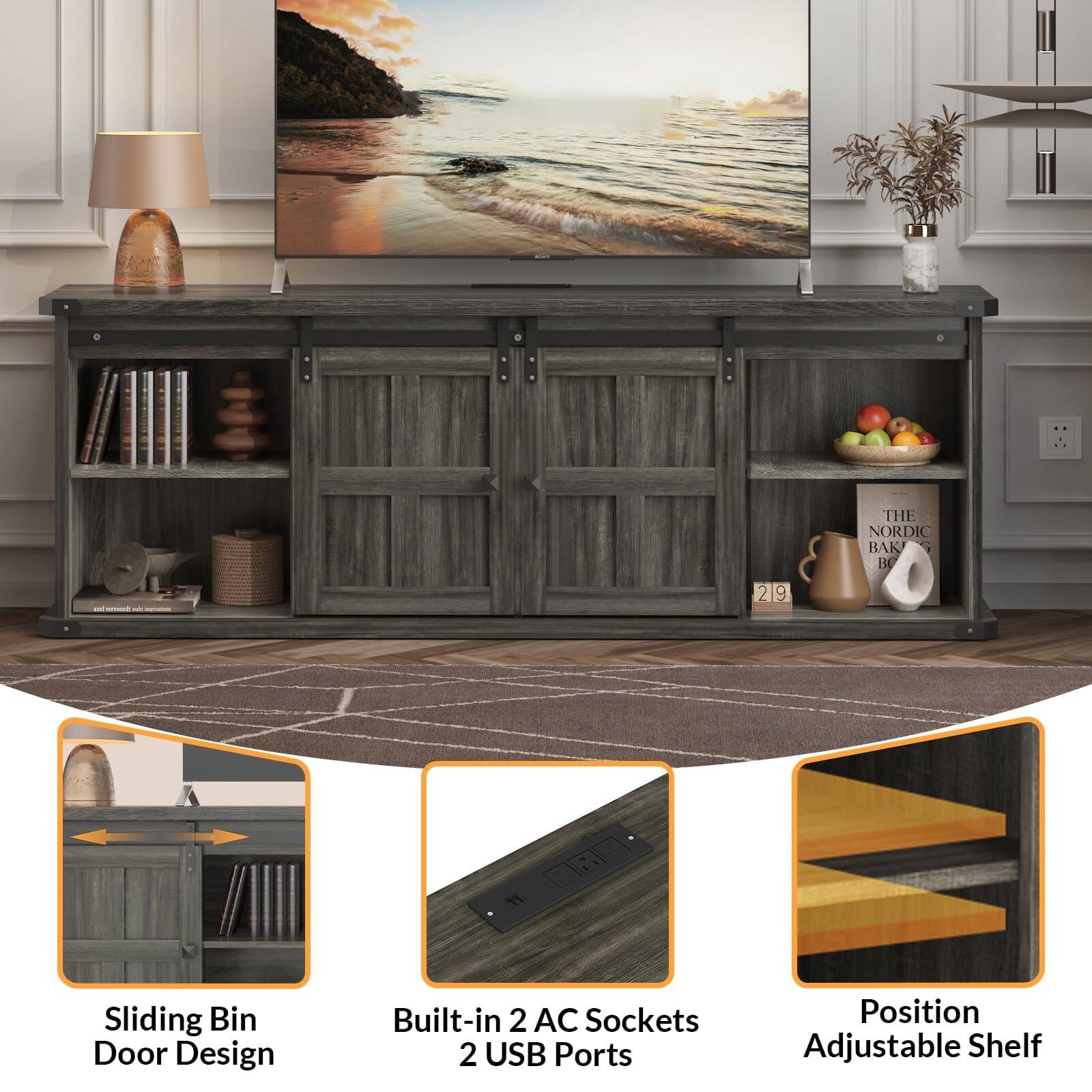 219 THE NORDIC BAK G 1 11 Sliding Bin Door Design Built-in 2 AC Sockets 2 USB Ports Position Adjustable Shelf