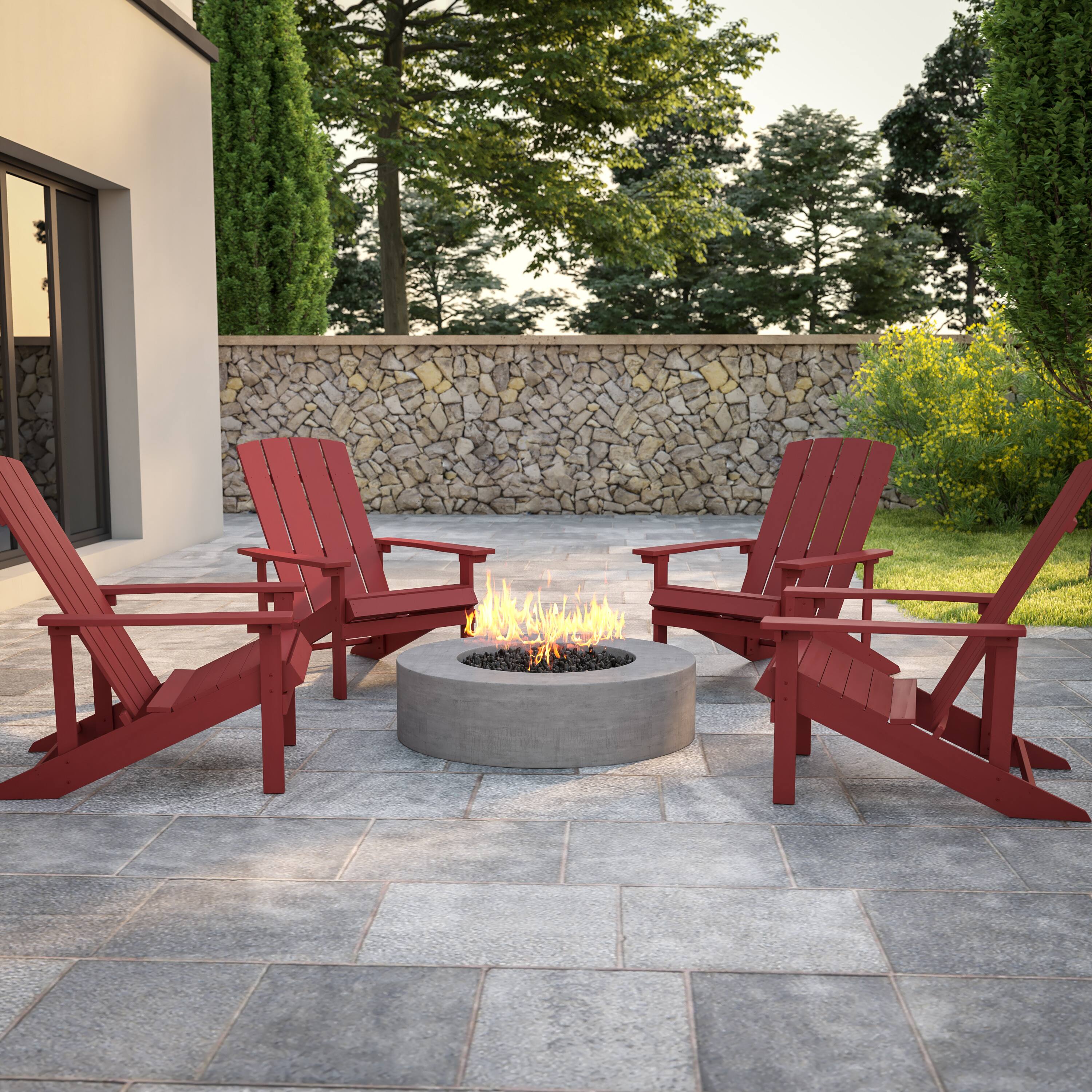 Alt View 2. Emma + Oliver - 4 Pack Outdoor All-Weather Poly Resin Wood Adirondack Chairs - Red.