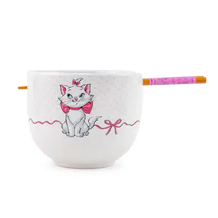 Front. Disney - Disney The Aristocats Marie 20-Ounce Ceramic Ramen Bowl and Chopstick Set - White.