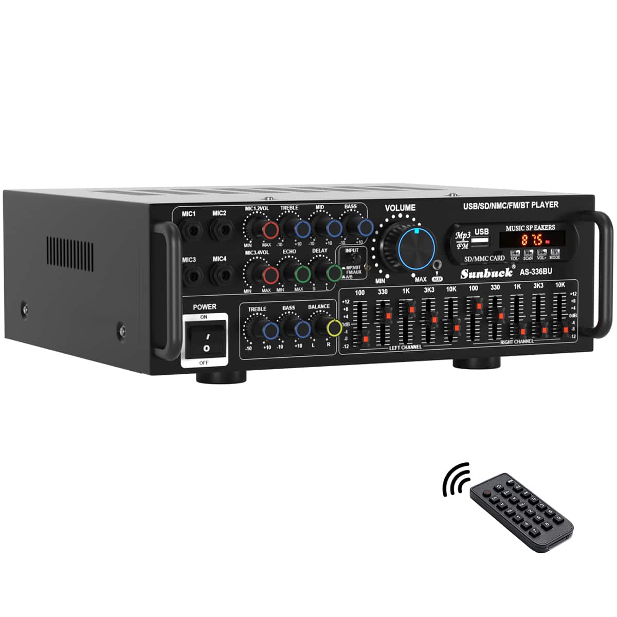 Topteng - Bluetooth 5.0 2000W(Peak) 2.0 channel Hi-Fi Stereo Power Amplifier with Karaoke, FM, USB/SD, and Remote Control - Black