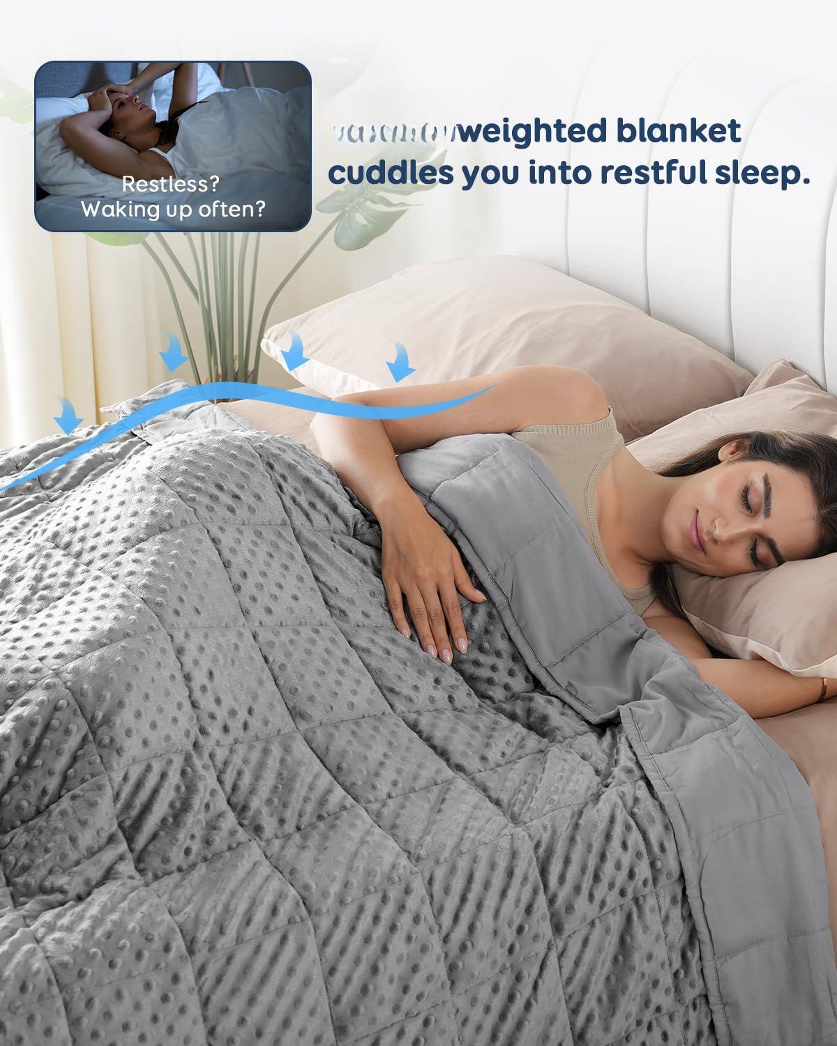 Restless? Waking up often?  
A weighted blanket cuddles you into restful sleep.