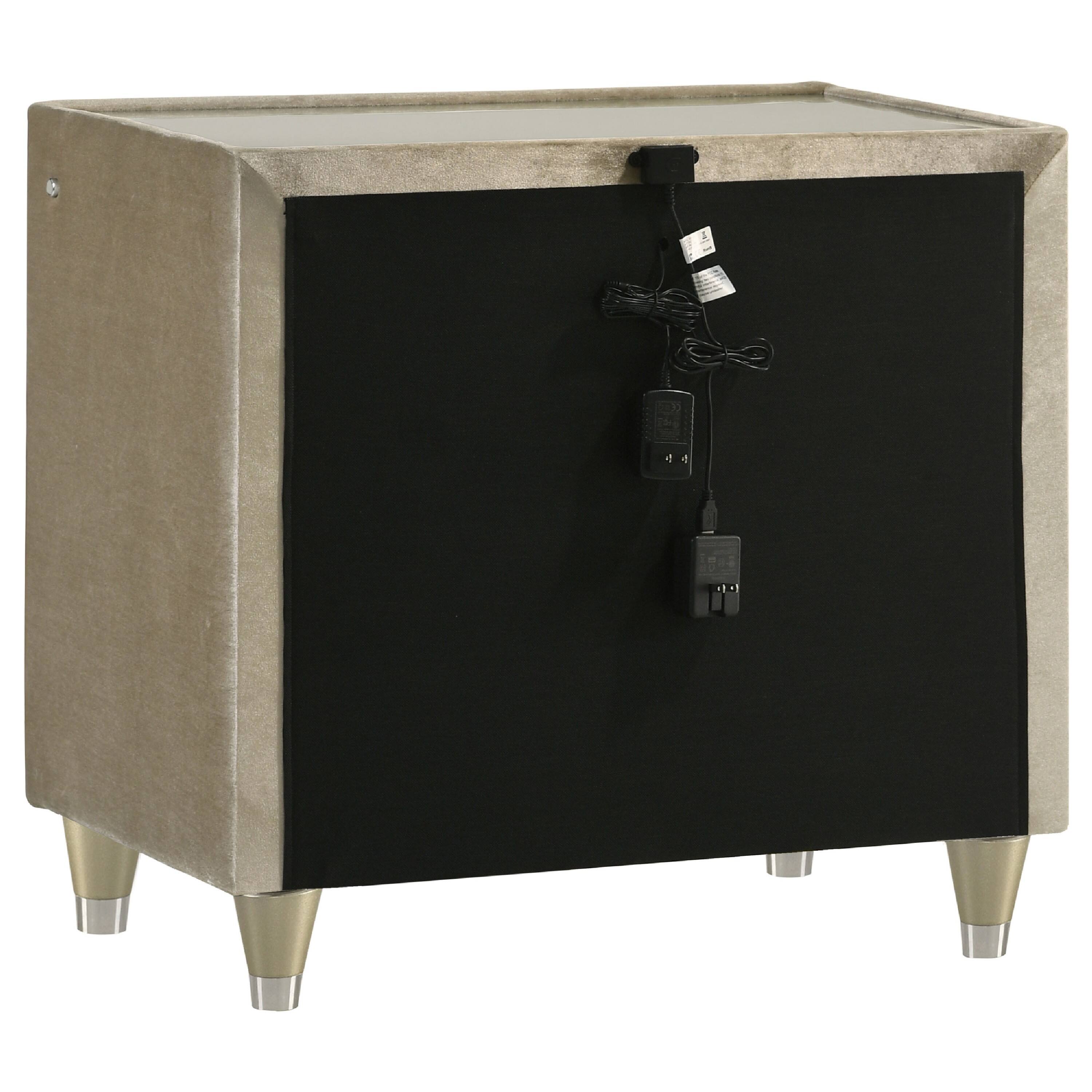 Alt View 2. Manhattan Lane - Maren Nightstand, 2 Drawers and USB Port, Ivory-Camel Velvet 28 Inch - Ivory.